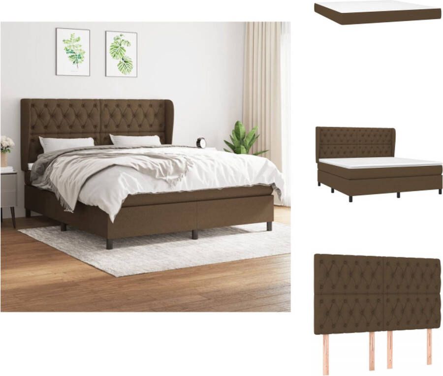 VidaXL Boxspringbed Donkerbruin 203 x 163 x 118 128 cm Pocketvering matras Middelharde ondersteuning Huidvriendelijk topmatras Bed - Foto 6