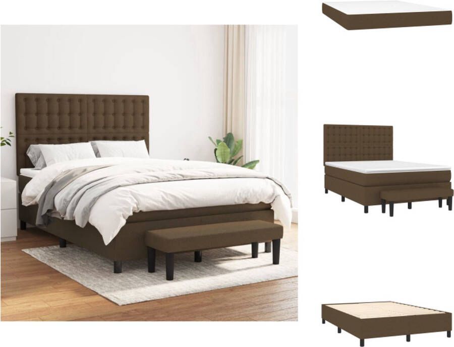 VidaXL Boxspringbed Bed 193 x 144 x 118 128 cm Donkerbruin Stof Duurzaam Verstelbaar hoofdbord Pocketvering matras Middelharde ondersteuning Huidvriendelijk topmatras Multifunctioneel bankje Incl montagehandleiding Bed - Foto 8