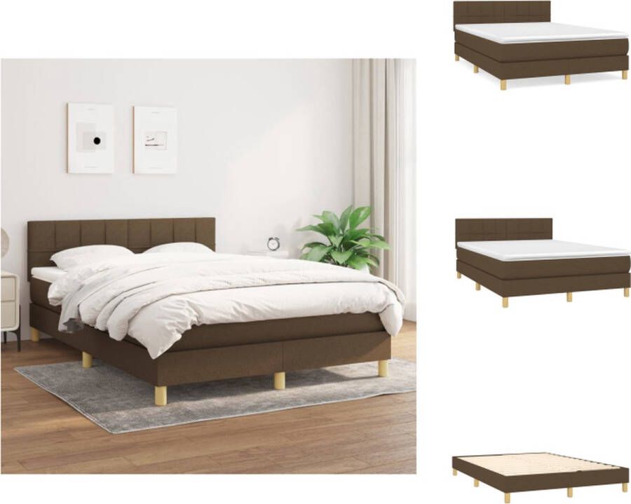 VidaXL Boxspringbed Donkerbruin 193x144x78 88 cm Pocketvering Matras Middelharde Ondersteuning Bed - Foto 1