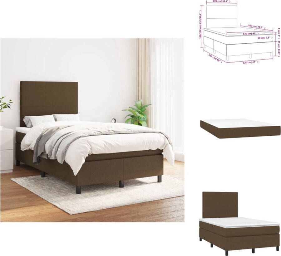 VidaXL Boxspringbed Comfort Bed 203 x 120 x 118 128 cm Donkerbruin stof Pocketvering matras Middelharde ondersteuning Huidvriendelijk topmatras Inclusief montagehandleiding Bed - Foto 2