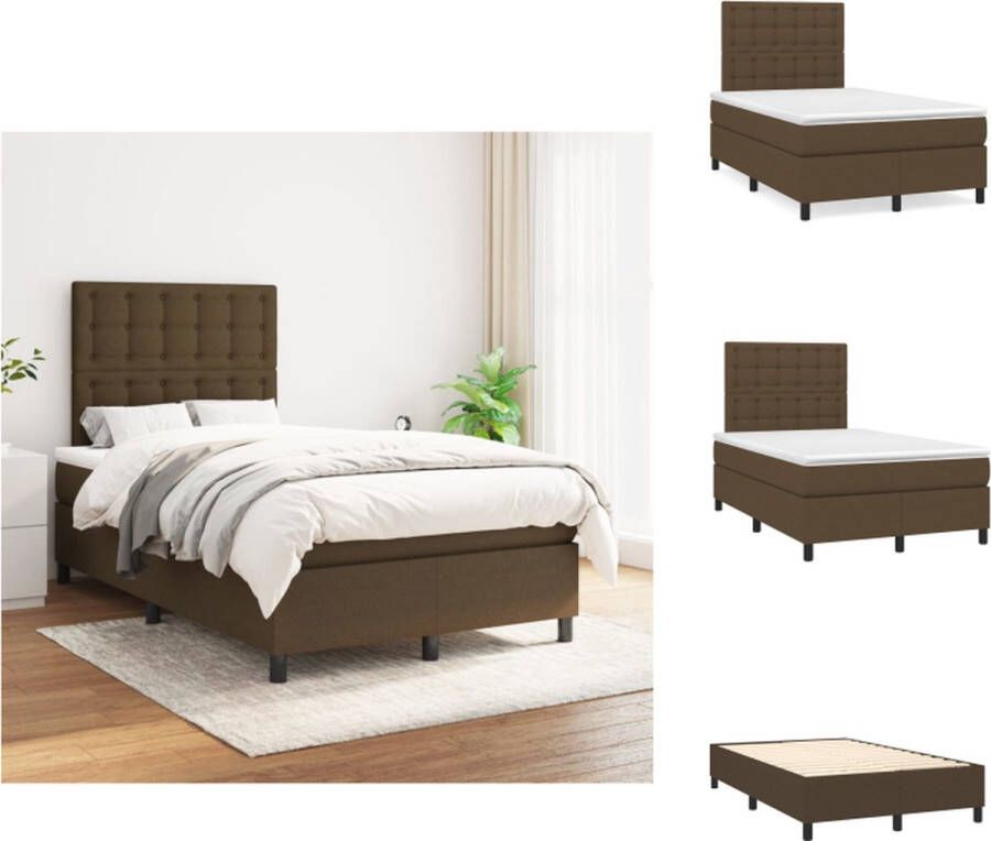 VidaXL Boxspringbed Comfort Bed 203 x 120 x 118 128 cm Donkerbruin stof Pocketvering matras Middelharde ondersteuning Huidvriendelijk topmatras Inclusief montagehandleiding Bed - Foto 5
