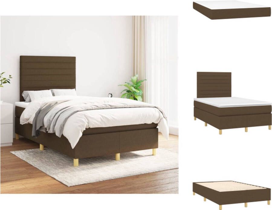 VidaXL Boxspringbed Comfort Bed 203 x 120 x 118 128 cm Donkerbruin stof Pocketvering matras Middelharde ondersteuning Huidvriendelijk topmatras Inclusief montagehandleiding Bed - Foto 4