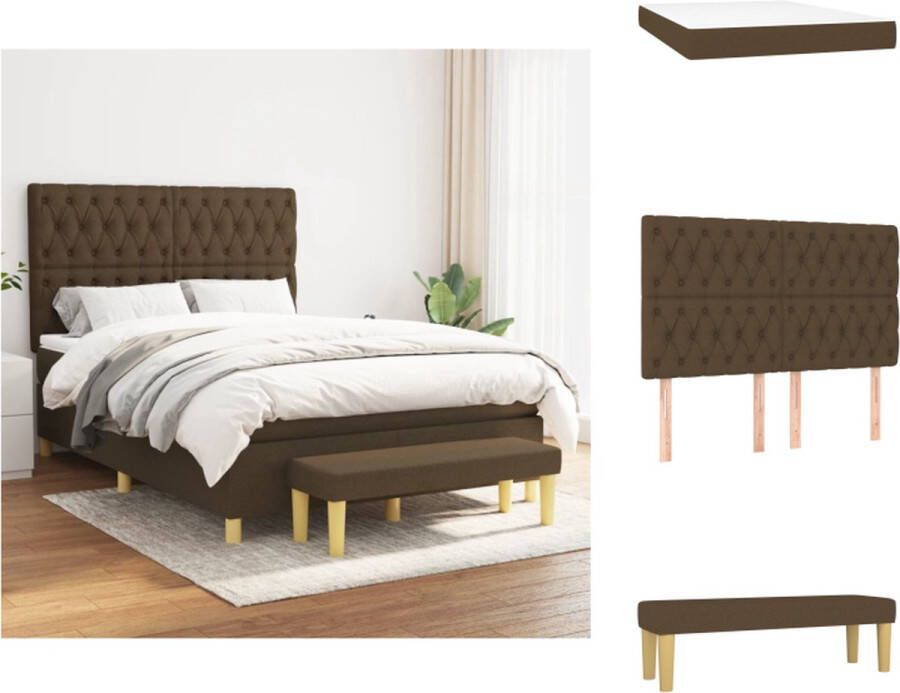 VidaXL Boxspringbed donkerbruin 203 x 144 x 118 128 cm Ademend duurzaam Verstelbaar hoofdbord Pocketvering matras Middelharde ondersteuning Huidvriendelijk topmatras Multifunctioneel bankje Inclusief montagehandleiding Bed - Foto 7
