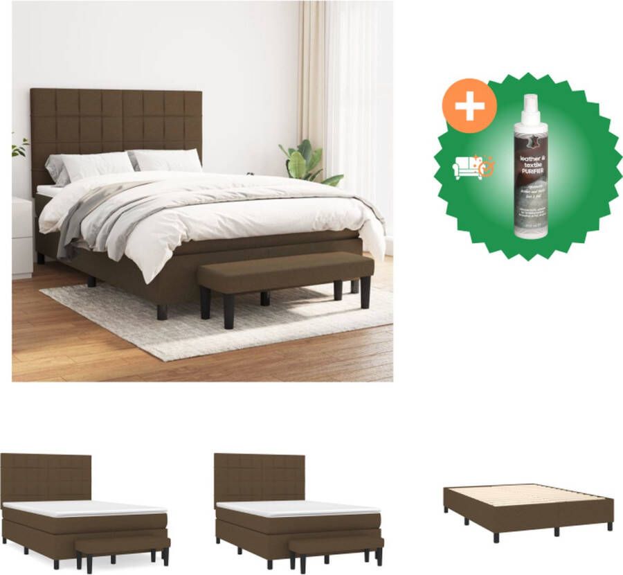 VidaXL Boxspringbed Donkerbruin 203 x 144 x 118 128 cm Pocketvering matras 140 x 200 x 20 cm Topmatras 140 x 200 x 5 cm Multifunctioneel bankje Bed Inclusief Reiniger