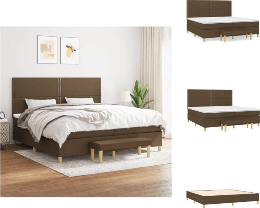 VidaXL Boxspringbed Huidvriendelijk topmatras Praktisch hoofdbord Pocketvering matras Middelharde ondersteuning Multifunctioneel bankje Donkerbruin 203 x 200 x 118 128 cm 100 x 200 x 20 cm 200 x 200 x 5 cm 100 x 30 x 30 cm Bed - Foto 5