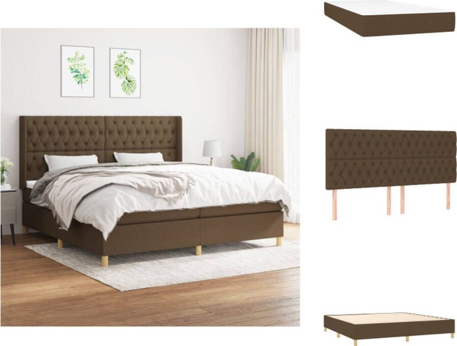 VidaXL Boxspringbed Pocketvering 203x203 cm Donkerbruin Duurzaam Verstelbaar hoofdbord Middelharde ondersteuning Huidvriendelijk topmatras Incl montagehandleiding Bed - Foto 7