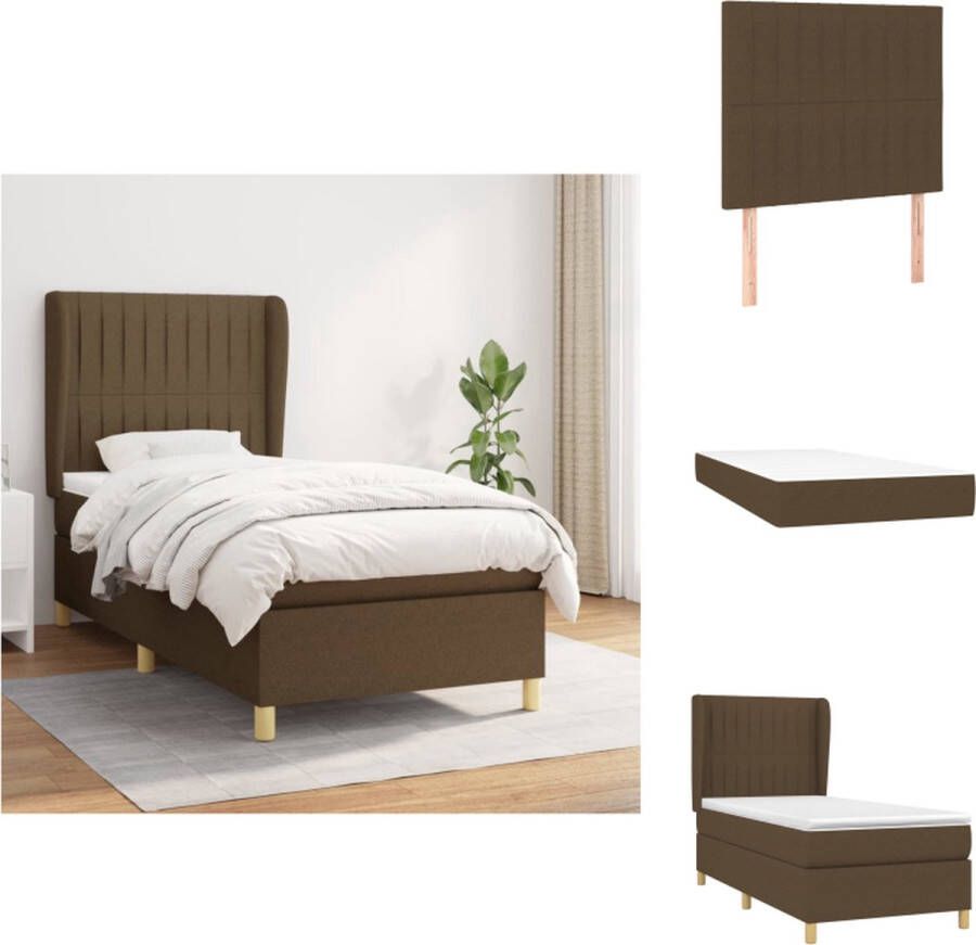 VidaXL Boxspringbed met Verstelbaar Hoofdbord 203 x 103 x 118 128 cm Donkerbruin Pocketvering Matras Middelharde Ondersteuning Huidvriendelijk Topmatras Bed - Foto 2