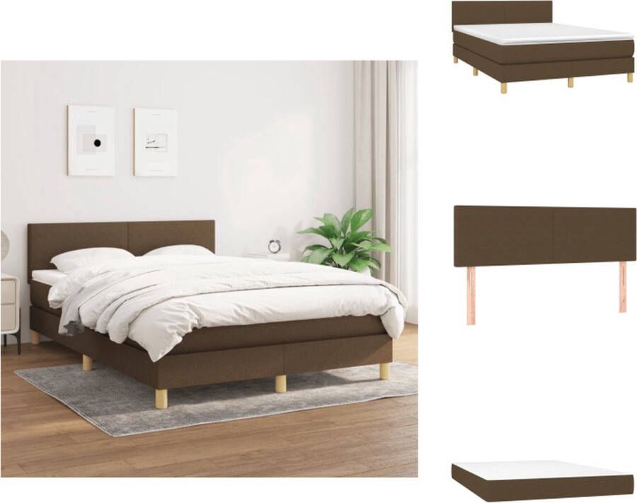 VidaXL Boxspringbed Comfort Bed 203x144x78 88 cm Donkerbruin Duurzaam en ademend Verstelbaar hoofdbord Pocketvering matras Middelharde ondersteuning Huidvriendelijk topmatras Inclusief montagehandleiding Bed - Foto 3
