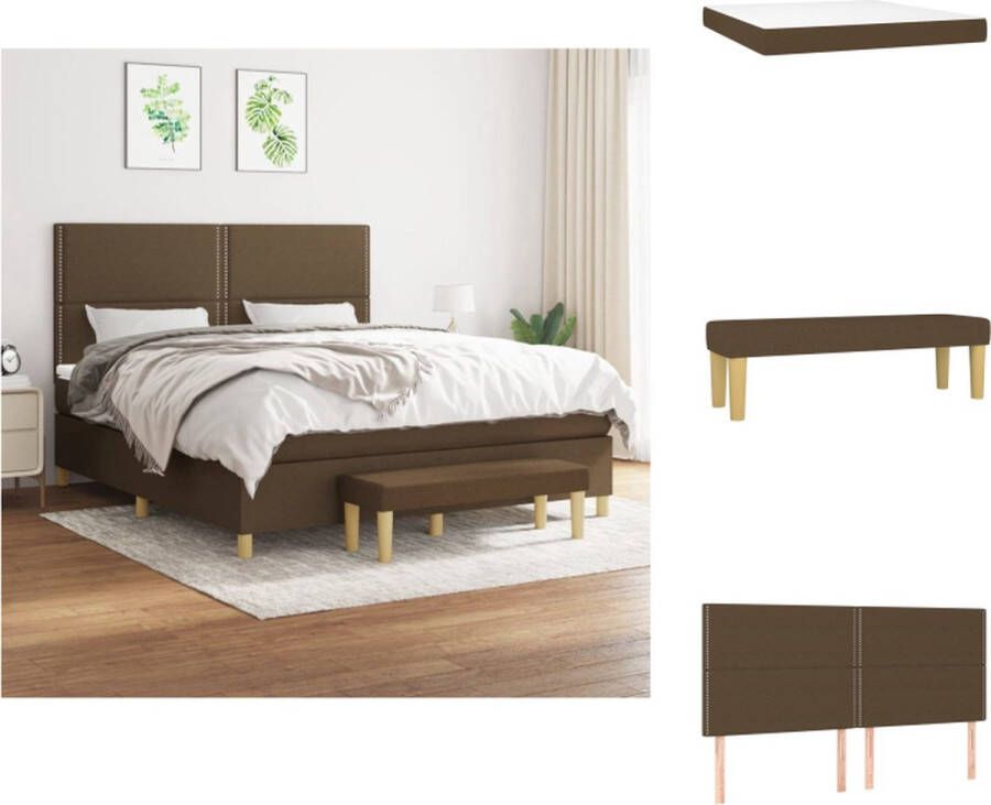 VidaXL Boxspringbed Donkerbruin 203x160x118 128 cm Pocketvering Matras Middelharde Ondersteuning Huidvriendelijk Topmatras Multifunctioneel Bankje Bed - Foto 3