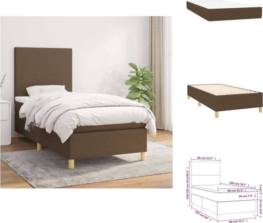 VidaXL Boxspringbed Donkerbruin 203x83x118 128 cm Pocketvering matras Middelharde ondersteuning Huidvriendelijk topmatras Bed