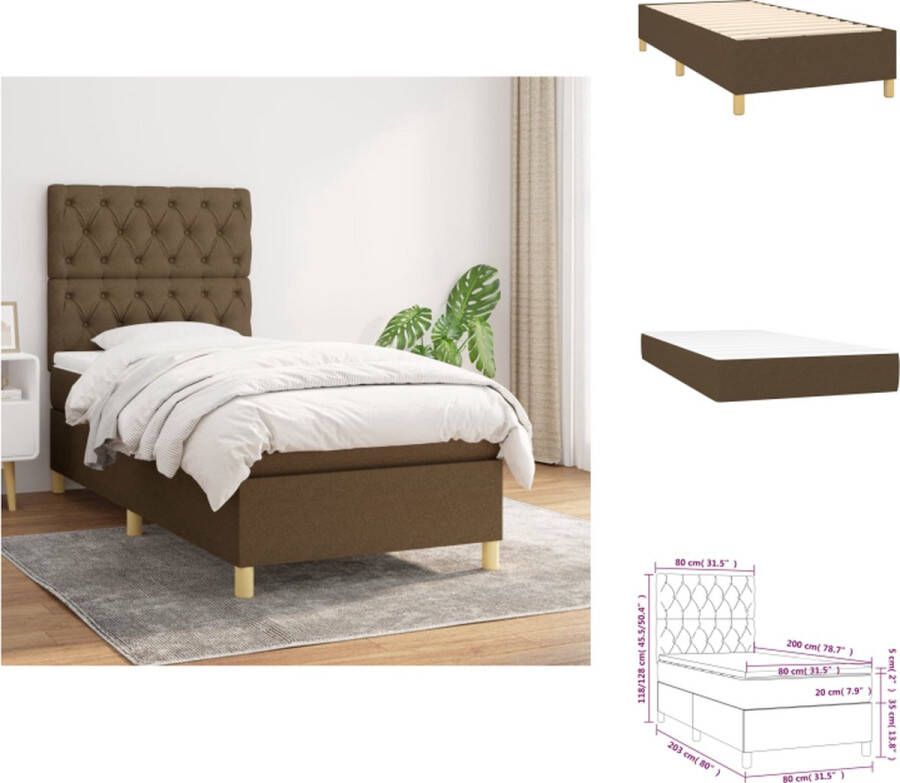 VidaXL boxspringbed Comfort Dream Bed 203 x 83 x 118 128 cm Donkerbruin Pocketvering matras Middelharde ondersteuning Huidvriendelijk topmatras Bed - Foto 5