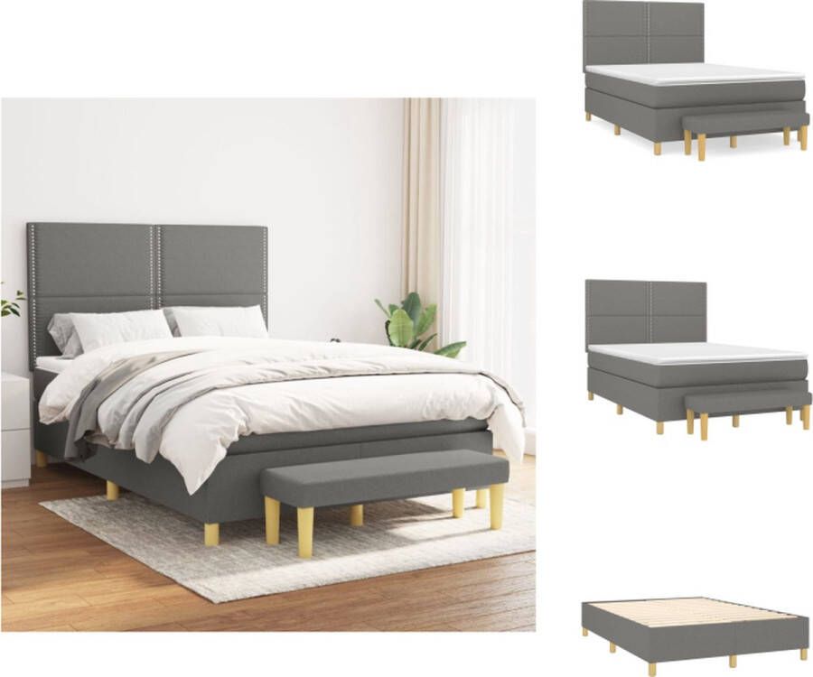 VidaXL Boxspringbed donkergrijs 193 x 144 x 118 128 cm comfortabele ondersteuning pocketvering matras middelharde ondersteuning huidvriendelijk topmatras multifunctioneel bankje Bed