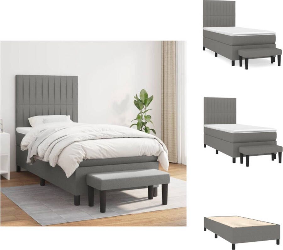 VidaXL Boxspringbed Donkergrijs 193 x 90 cm Hoogte verstelbaar Pocketvering matras Middelharde ondersteuning Huidvriendelijk topmatras Multifunctioneel bankje Bed