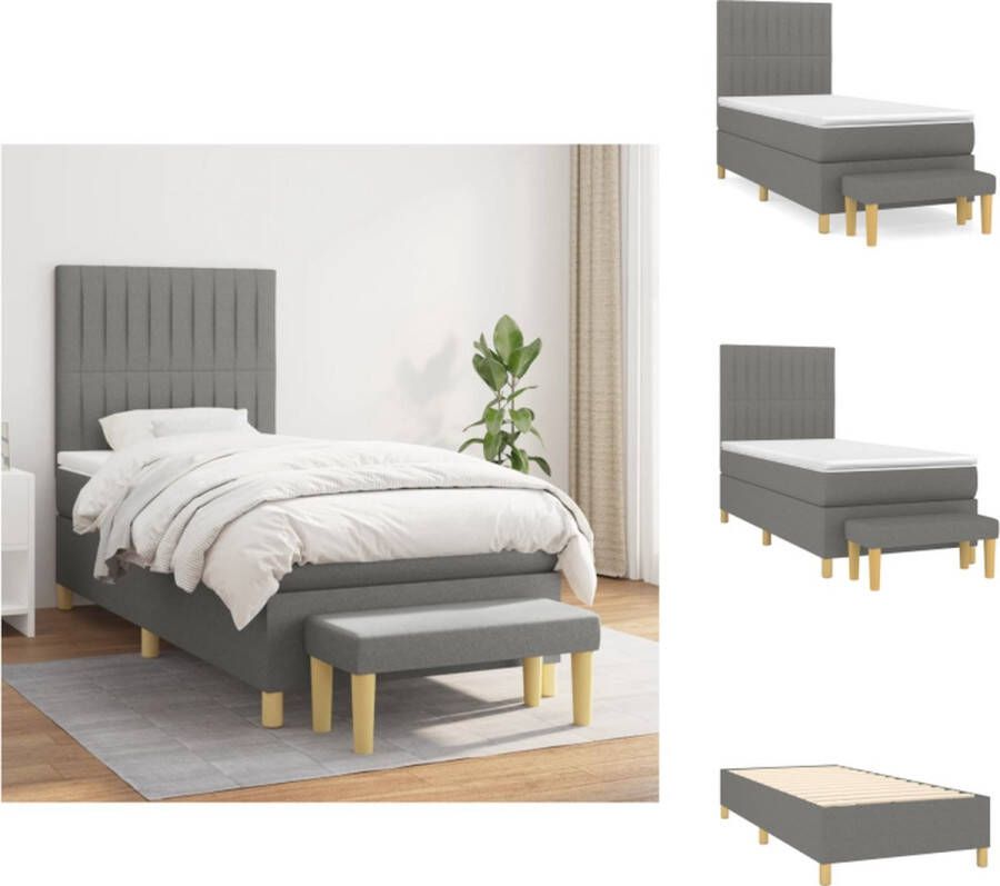 VidaXL Boxspringbed Donkergrijs 193 x 90 x 118 128 cm Pocketvering Matras Middelharde Ondersteuning Huidvriendelijk Topmatras Multifunctioneel Bankje Bed