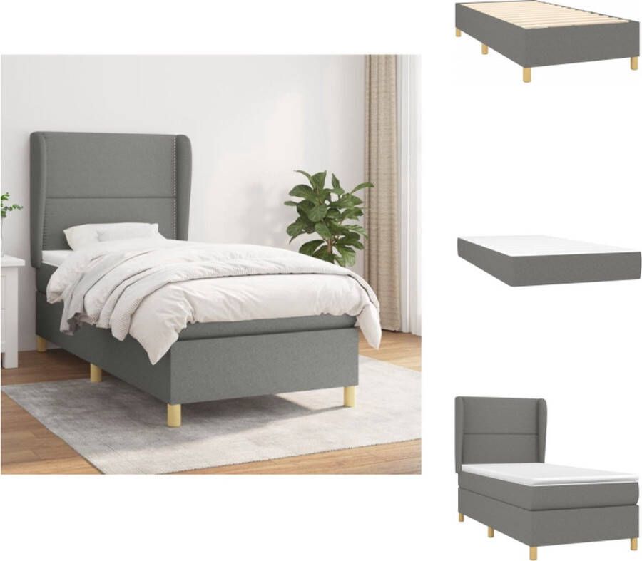 VidaXL Boxspringbed 193 x 93 x 118 128 cm Donkergrijs Duurzaam Verstelbaar hoofdbord Pocketvering matras Middelharde ondersteuning Huidvriendelijk topmatras Inclusief montagehandleiding Bed - Foto 5