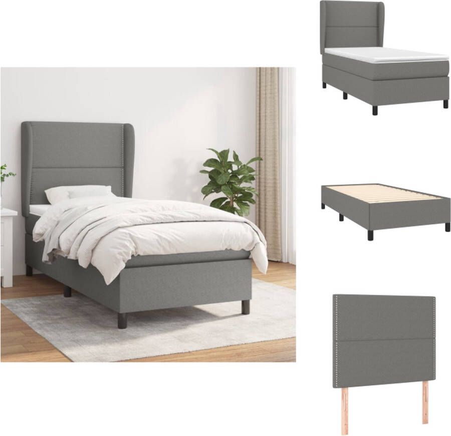 VidaXL Boxspringbed 193 x 93 x 118 128 cm Donkergrijs Duurzaam Verstelbaar hoofdbord Pocketvering matras Middelharde ondersteuning Huidvriendelijk topmatras Inclusief montagehandleiding Bed