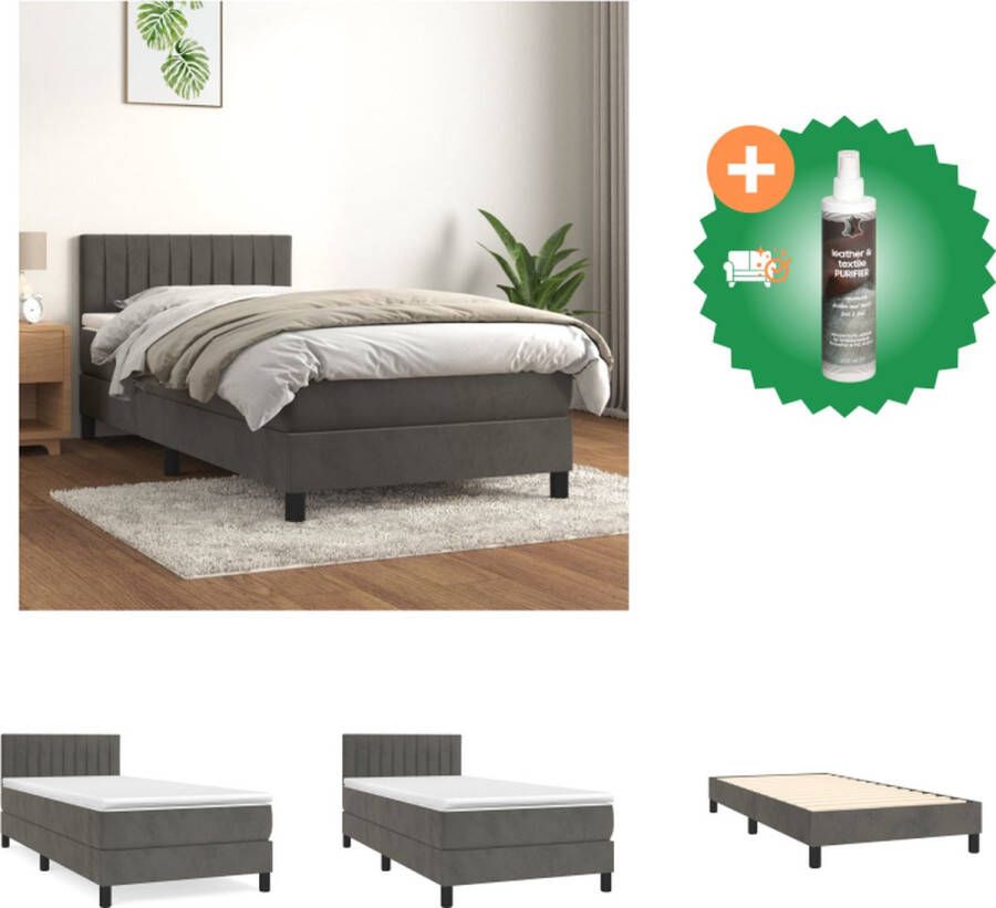 VidaXL Boxspringbed Donkergrijs 203 x 100 x 78 88 cm Zachte fluwelen stof Verstelbaar hoofdbord Pocketvering matras Middelharde ondersteuning Huidvriendelijk topmatras Inclusief montagehandleiding Bed Inclusief Reiniger