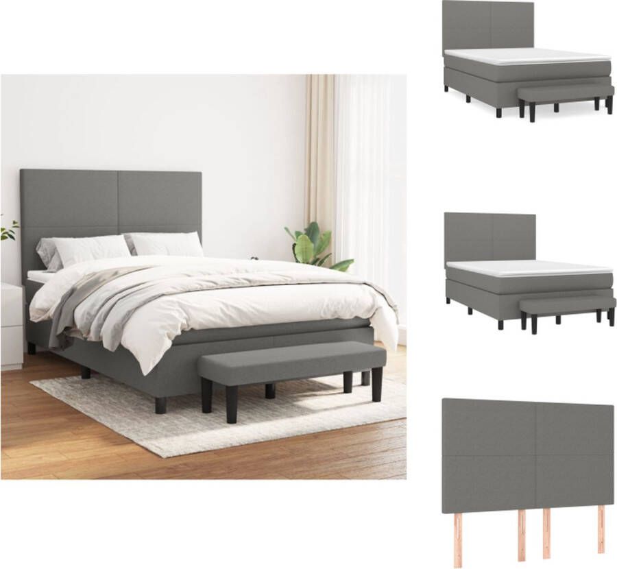 VidaXL Boxspringbed Rustgevende Nachtrust 203 x 144 x 118 128 cm Donkergrijs Duurzaam Materiaal Verstelbaar Hoofdbord Pocketvering Matras Middelharde Ondersteuning Huidvriendelijk Topmatras Multifunctioneel Bankje Bed - Foto 2