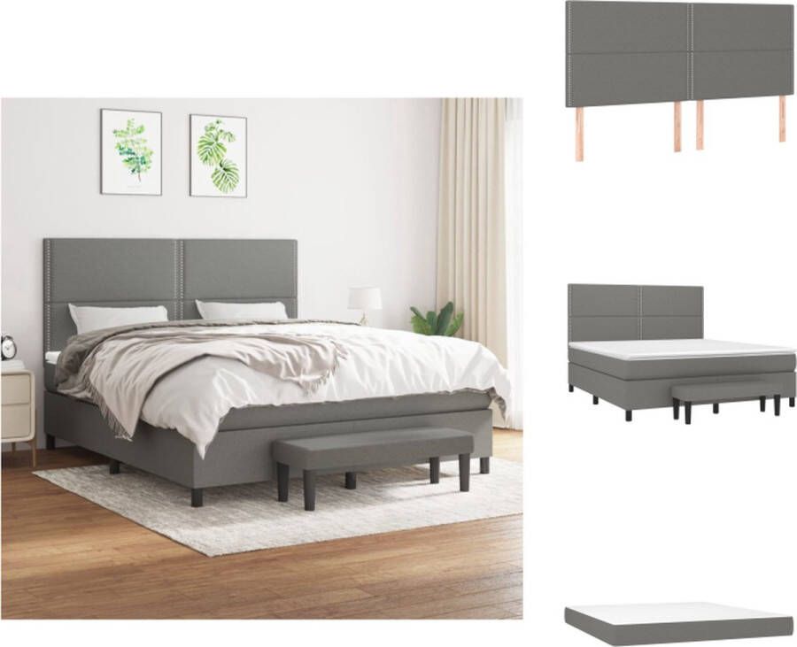VidaXL Boxspringbed Donkergrijs 203 x 160 x 118 128 cm Pocketvering Matras Verstelbaar Hoofdbord Huidvriendelijk Topmatras Multifunctioneel Bankje Bed - Foto 2