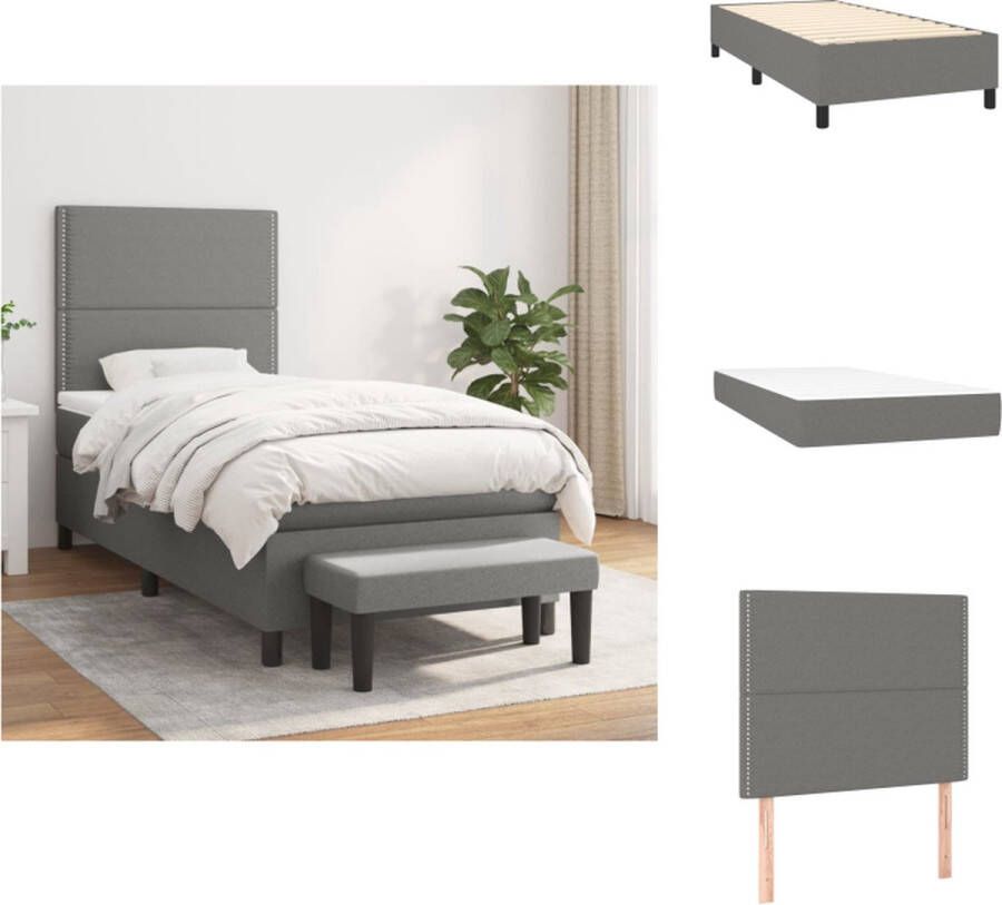 VidaXL Boxspringbed Donkergrijs 203 x 83 x 118 128 cm Duurzaam materiaal verstelbaar hoofdbord pocketvering matras medium hardheid huidvriendelijk topmatras multifunctioneel bankje Bed - Foto 2