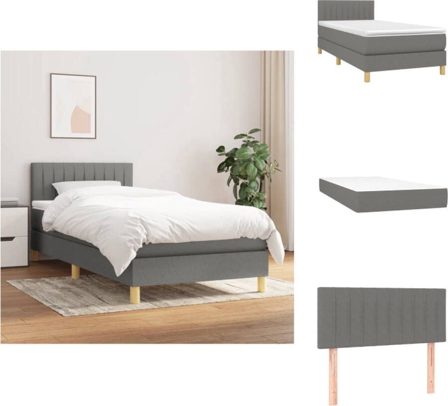 VidaXL Boxspringbed Comfortabele ondersteuning Middelharde ondersteuning Pocketvering matras Huidvriendelijk topmatras Donkergrijs 203 x 90 x 78 88 cm 90 x 200 x 20 cm 90 x 200 x 5 cm Inclusief montagehandleiding Bed