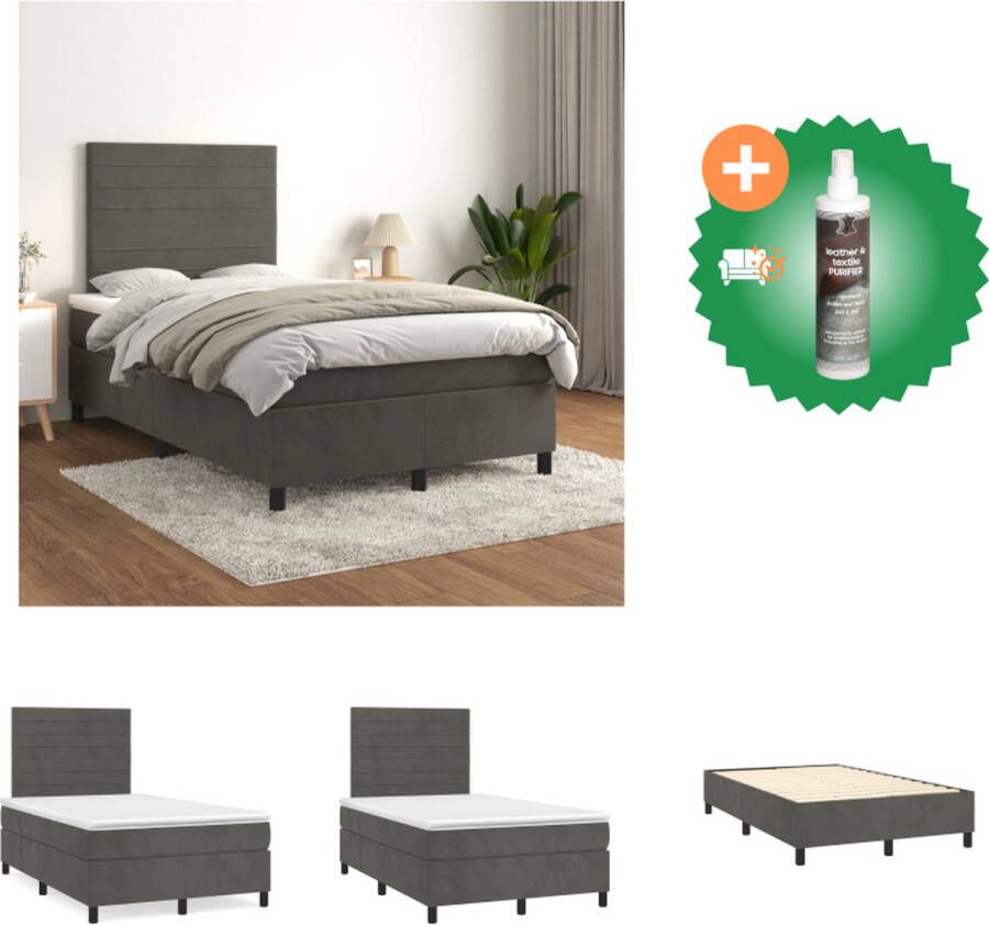 VidaXL Boxspringbed Donkergrijs 203x120x118 128 cm Zacht fluweel Bed Inclusief Reiniger
