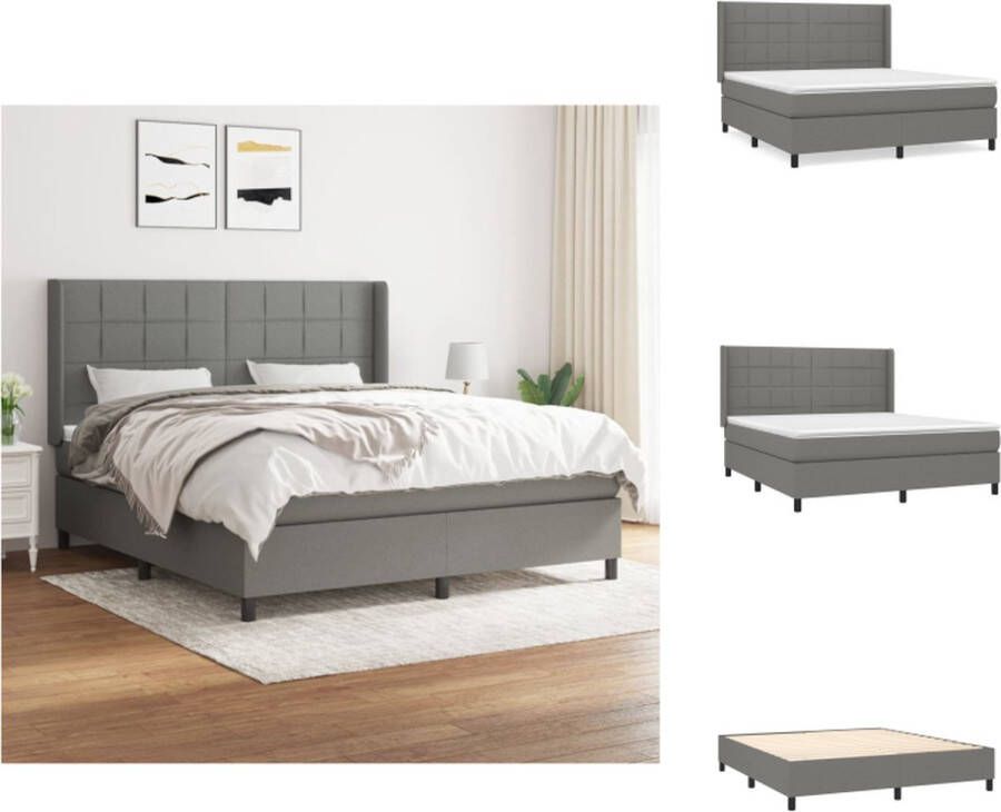 VidaXL Boxspringbed Donkergrijs 203 x 183 x 118 128 cm Duurzaam materiaal Praktisch hoofdbord Comfortabele ondersteuning Pocketvering matras Middelharde ondersteuning Huidvriendelijk topmatras Inclusief montagehandleiding Bed - Foto 4
