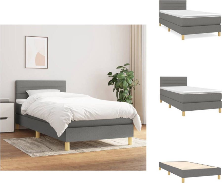 vidaXL Boxspringbed Donkergrijs 203x80x78 88 cm Pocketvering matras Middelharde ondersteuning Huidvriendelijk topmatras Bed