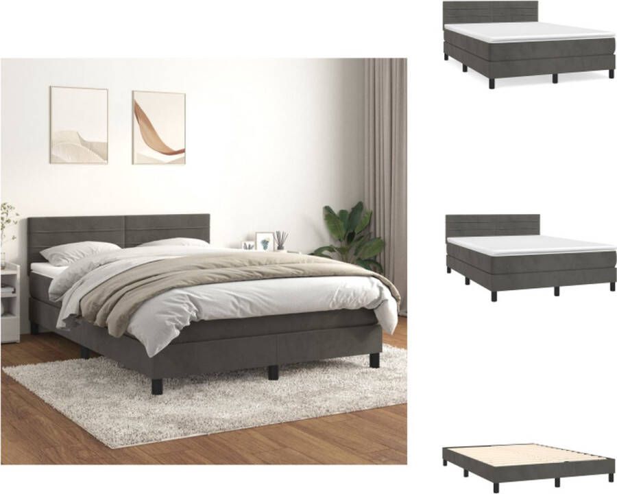 VidaXL Boxspringbed Comfort Bed 203x144x78 88 cm Donkergrijs Fluweel Verstelbaar hoofdbord Pocketvering matras Middelharde ondersteuning Huidvriendelijk topmatras Inclusief montagehandleiding Bed - Foto 2