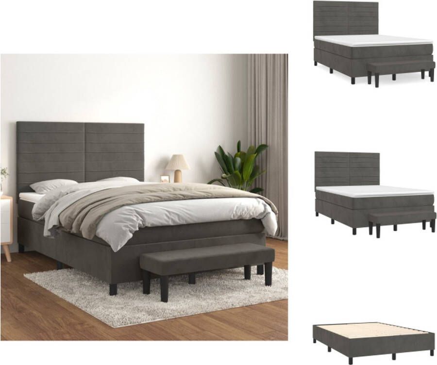 VidaXL Boxspringbed Zacht Fluweel Kleur- Donkergrijs Afmetingen- 193 x 144 x 118 128 cm Met Praktisch Hoofdbord Pocketvering Matras Middelharde Ondersteuning Huidvriendelijk Topmatras Multifunctioneel Bankje 100% Polyester Bed - Foto 4