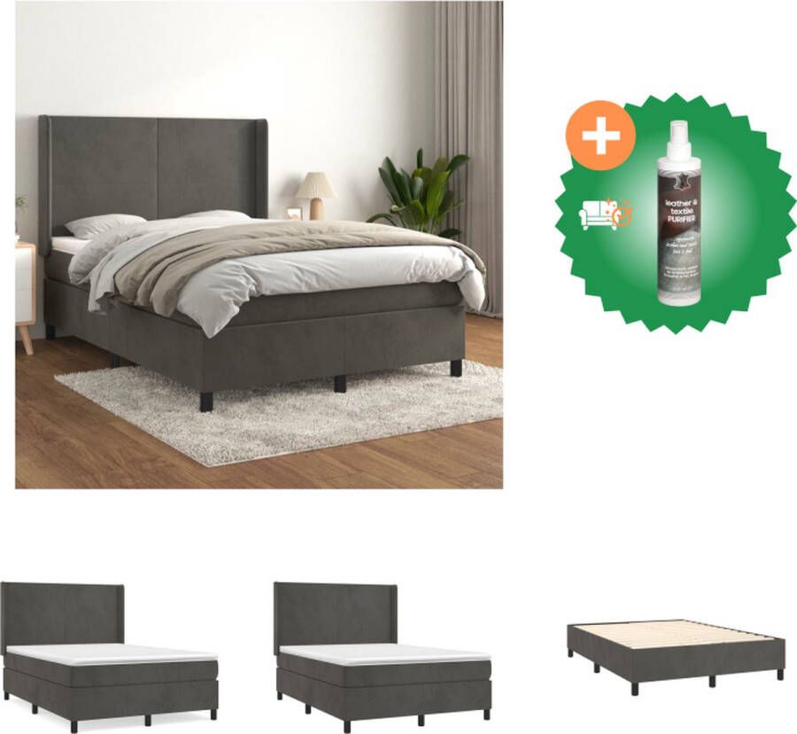 VidaXL Boxspringbed donkergrijs fluweel 193 x 147 x 118 128 cm pocketvering matras middelharde ondersteuning huidvriendelijk topmatras Bed Inclusief Reiniger