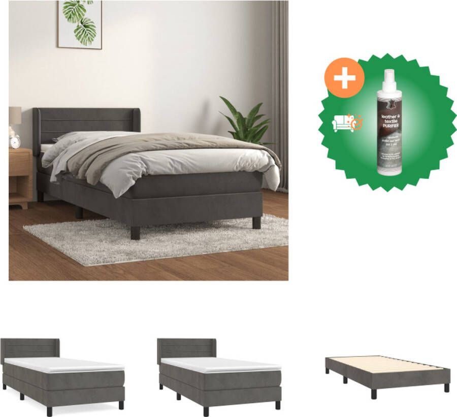 VidaXL Boxspringbed Donkergrijs fluweel 193 x 93 x 78 88 cm Pocketvering matras Middelharde ondersteuning Huidvriendelijk topmatras Bed Inclusief Reiniger