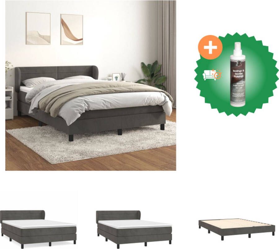 VidaXL Boxspringbed Donkergrijs fluweel 203 x 147 x 78 88 cm Pocketvering matras Middelharde ondersteuning Huidvriendelijk topmatras Bed Inclusief Reiniger