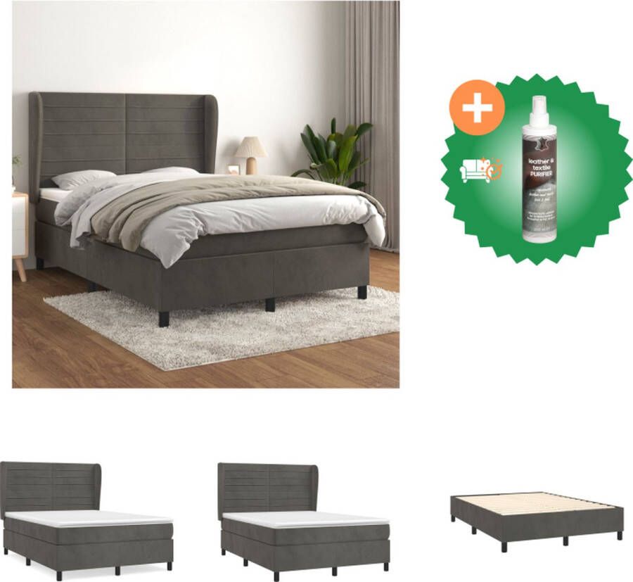 VidaXL Boxspringbed Donkergrijs Fluweel 203x147x118 128 cm Hoofdbord Pocketvering Matras Middelharde Ondersteuning Huidvriendelijk Topmatras Bed Inclusief Reiniger