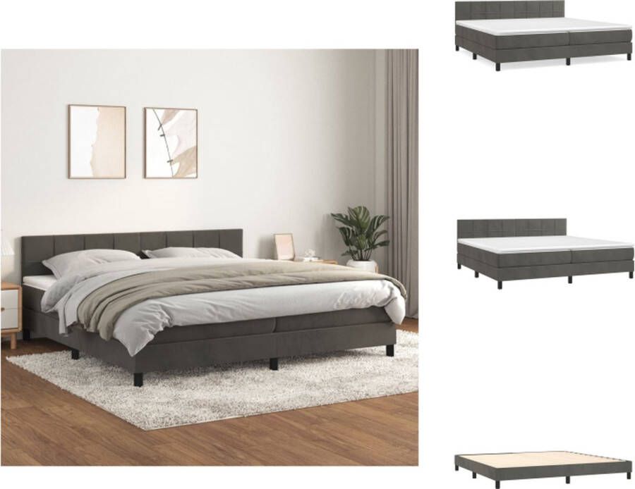 VidaXL Boxspringbed Donkergrijs 203x200x78 88 cm Fluweel Verstelbaar hoofdbord Pocketvering matras Middelharde ondersteuning Huidvriendelijk topmatras Inclusief montagehandleiding Bed - Foto 2