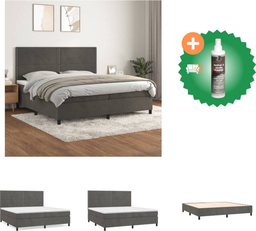 VidaXL Boxspringbed Donkergrijs Fluwelen stof Verstelbaar hoofdbord Pocketvering matras Middelharde ondersteuning Huidvriendelijk topmatras Bed Inclusief Reiniger