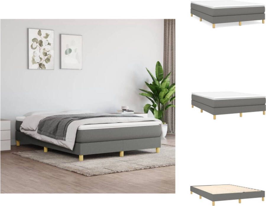 vidaXL Boxspringbed donkergrijs stof 203 x 140 x 25 cm pocketvering matras middelharde ondersteuning huidvriendelijk topmatras multiplex lattenbodem Bed