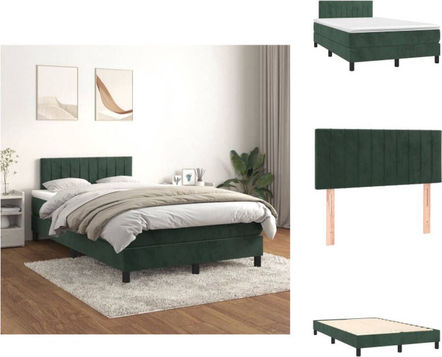 VidaXL Boxspringbed Donkergroen 120x200 cm Fluwelen stof Verstelbaar hoofdbord Pocketvering matras Middelharde ondersteuning Huidvriendelijk topmatras Montagehandleiding meegeleverd Bed - Foto 4