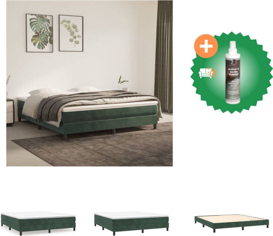 VidaXL Boxspringbed Donkergroen 203 x 160 x 25 cm Fluweel Pocketvering Middelharde Ondersteuning Huidvriendelijk Topmatras Multiplex Lattenbodem Montagehandleiding Inbegrepen Bed Inclusief Reiniger