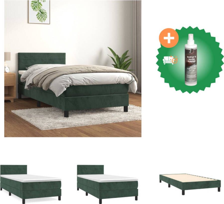 VidaXL Boxspringbed Donkergroen 203 x 90 x 78 88 cm Fluweel Hoofdbord Pocketvering matras Medium hard Huidvriendelijk topmatras Inclusief montagehandleiding Bed Inclusief Reiniger