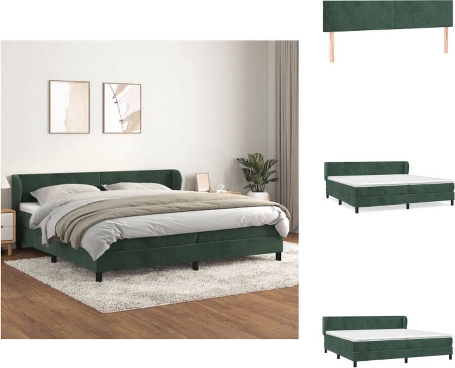 VidaXL Boxspringbed NAAM 203 x 203 x 78 88 cm Kleur- donkergroen Materiaal- fluweel larikshout multiplex Pocketvering matras Middelharde ondersteuning Huidvriendelijk topmatras Inclusief hoofdbord en 2 matrassen Bed - Foto 2