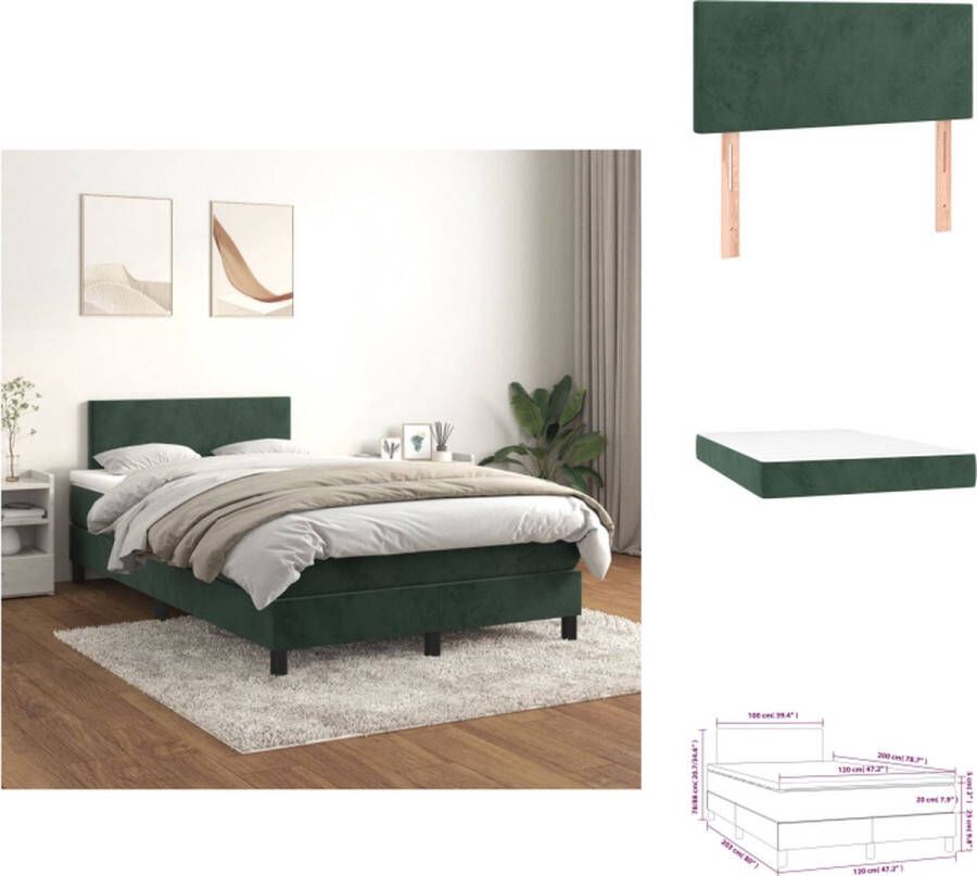 VidaXL Boxspringbed Donkergroen 120x200 cm Fluwelen stof Verstelbaar hoofdbord Pocketvering matras Middelharde ondersteuning Huidvriendelijk topmatras Montagehandleiding meegeleverd Bed