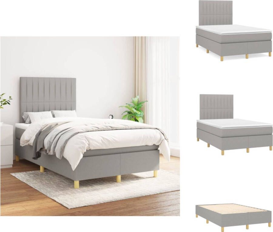 VidaXL Boxspringbed Duurzaam Bed 203 x 120 x 118 128 cm Lichtgrijs Inclusief matras en topmatras Bed