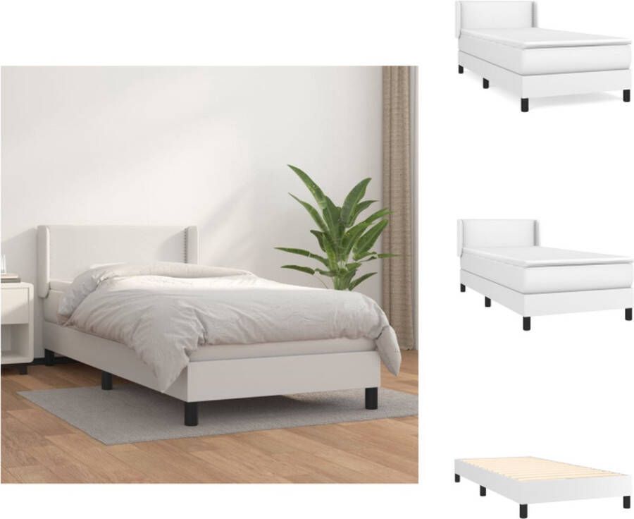 VidaXL Boxspringbed Kunstleren Bed Pocketvering Matras Incl Hoofdbord Middelharde Ondersteuning Huidvriendelijk Wit 203x83x118 128cm Bed - Foto 5