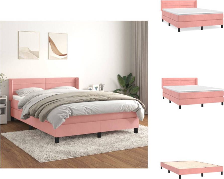 vidaXL Boxspringbed Fluweel 140x200 cm Roze Met Pocketvering Matras en Topmatras Bed