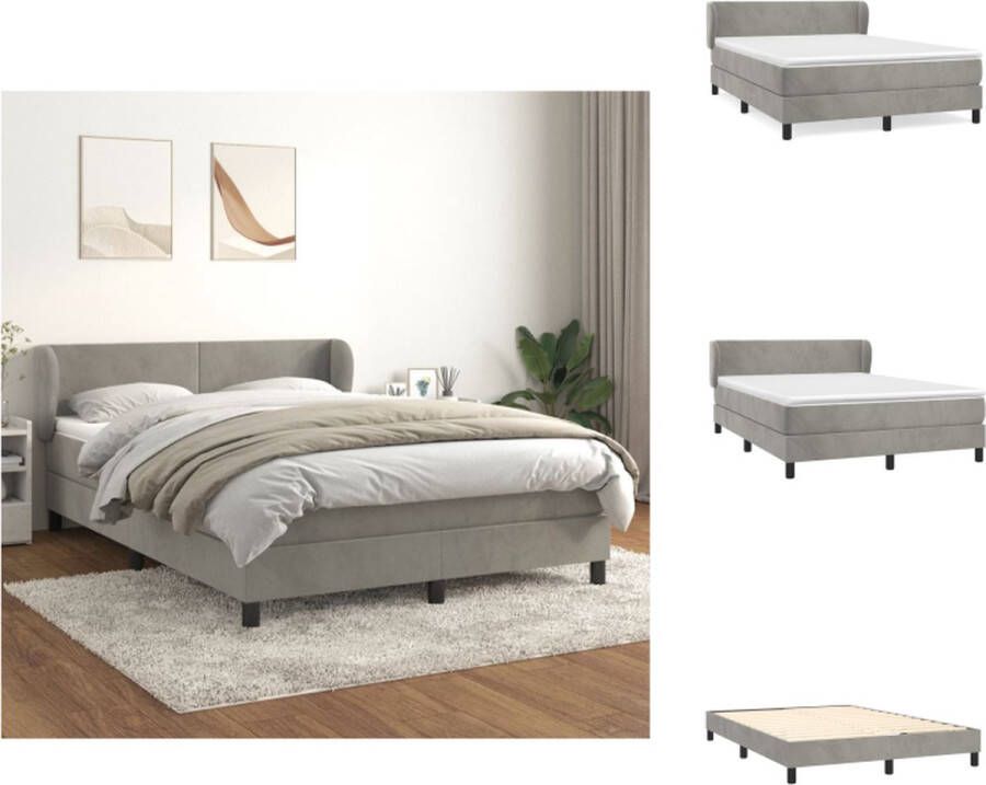 VidaXL Boxspringbed s Bedframe 203x147x78 88cm Pocketvering matras 140x200x20cm Bedtopmatras 140x200x5cm Lichtgrijs fluweel Middelharde ondersteuning Bed - Foto 4
