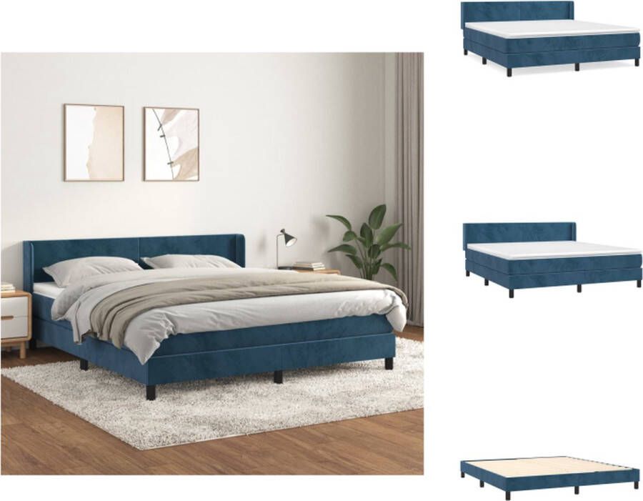 VidaXL Boxspringbed Donkerblauw 203x160x78 88 cm Met zacht fluwelen stof Verstelbaar hoofdbord Pocketvering matras Middelharde ondersteuning Huidvriendelijk topmatras Inclusief montagehandleiding Bed - Foto 6