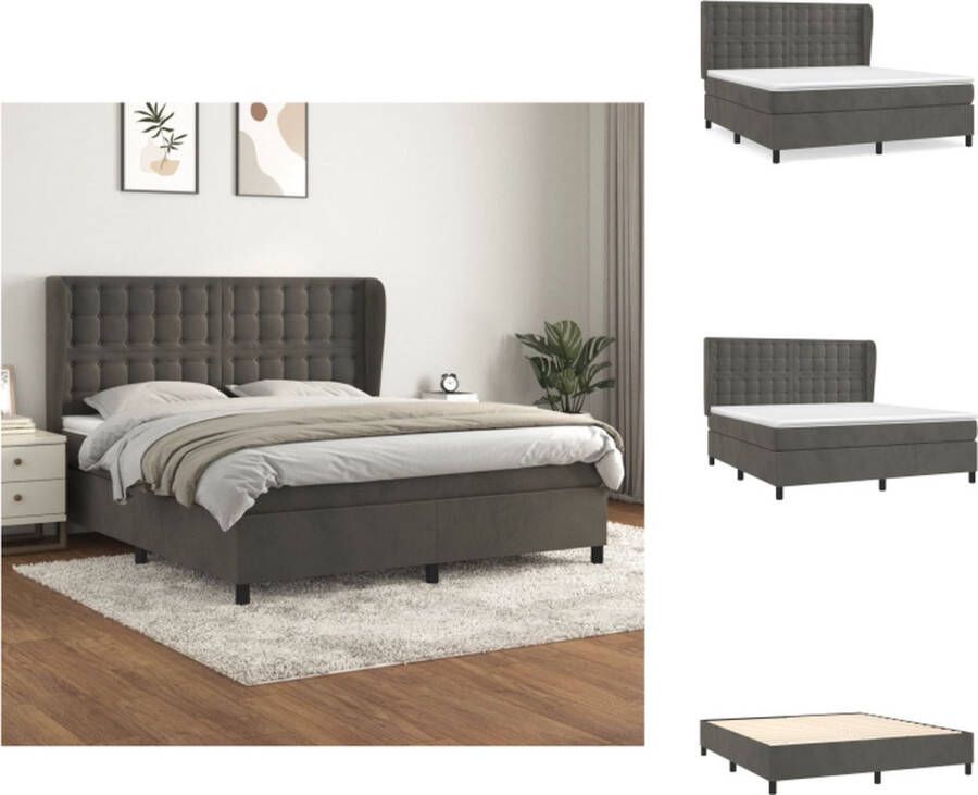 VidaXL Boxspringbed fluweel donkergrijs 203 x 163 x 118 128 cm pocketvering matras middelharde ondersteuning huidvriendelijk topmatras Bed - Foto 2
