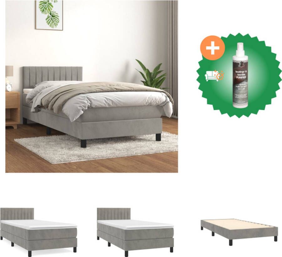 VidaXL Boxspringbed Fluweel 193 x 90 x 78 88 cm Verstelbaar hoofdbord Pocketvering matras Middelharde ondersteuning Huidvriendelijk topmatras Lichtgrijs Bed Inclusief Reiniger
