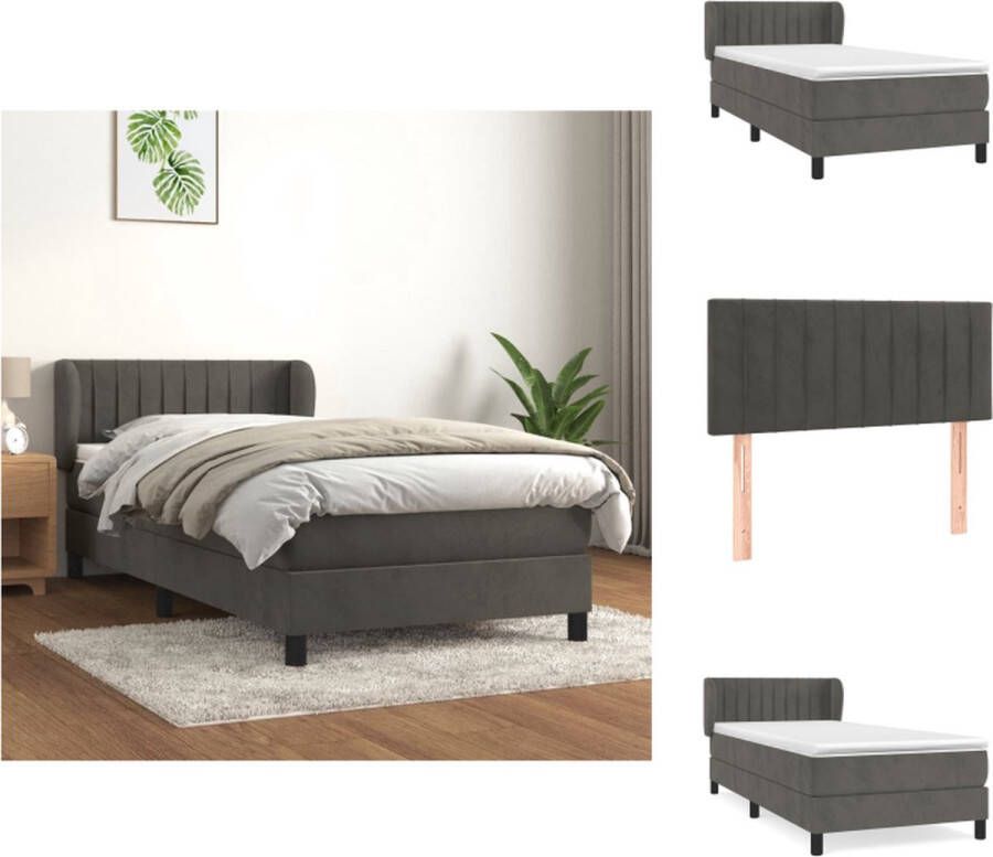 VidaXL Boxspringbed Donkergrijs Fluweel 193x93x78 88 cm Pocketvering matras en schuimvulling 90x190x20 cm Huidvriendelijk topmatras Montagehandleiding inbegrepen Bed - Foto 2